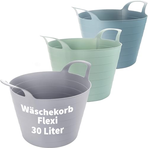Wäschekorb Plastik Flexi 3er Set - 30 Liter Vielseitige Wäschewanne mit Griffen, 45 x 40 cm, 3 Farben, Robust & Flexibel, Made in EU von 2friends