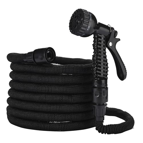 2WAYZ Flexibler Gartenschlauch15m - Langlebig & Erweiterbar, mit Multifunktions-Spritzpistole, Ideal für Gartenbewässerung, Leicht & Knickfest, Schwarz HL 10 von 2wayz