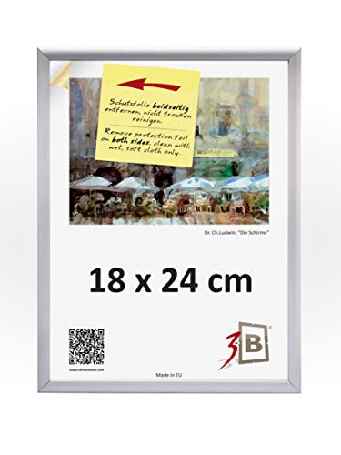 3-B Bilderrahmen ALU FOTO 18x24 cm - silber matt - Alurahmen, Fotorahmen mit Polyesterglas. von 3-B