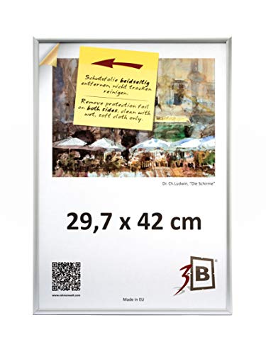3-B Bilderrahmen ALU FOTO 29,7x42 cm (A3) - silber matt - Alurahmen, Fotorahmen mit Polyesterglas. von 3-B