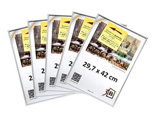 3-B Bilderrahmen ALU FOTO - 5-Pack - 29,7x42 cm (A3) - silber matt - Alurahmen, Fotorahmen mit Acrylglas. Sparpaket! von 3-B