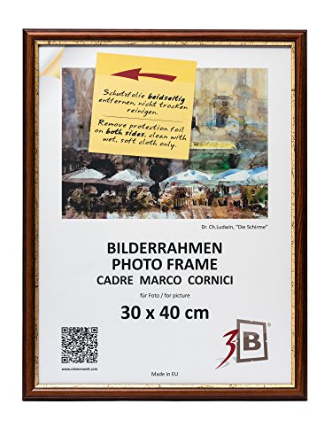 3-B Bilderrahmen BARI RUSTIKAL - Dunkel Braun/Gold - 30x40 cm - Holzrahmen, Fotorahmen aus Kiefernholz, Portraitrahmen mit Acrylglas von 3-B