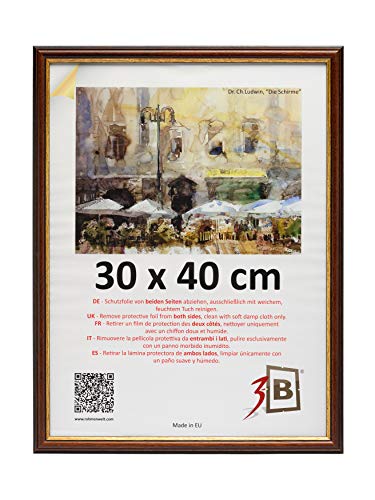 3-B Bilderrahmen BARI RUSTIKAL - Dunkel Braun/Gold - 30x40 cm - Holzrahmen, Fotorahmen aus exotischem Holz (Ayous), Portraitrahmen mit Acrylglas von 3-B