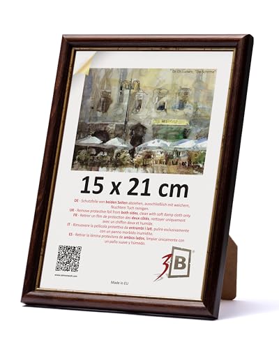 3-B Bilderrahmen COMO RUSTIKAL - Dunkel Braun/Gold - 15x21 cm (A5) - Holzrahmen, Fotorahmen, Portraitrahmen mit Acrylglas von 3-B