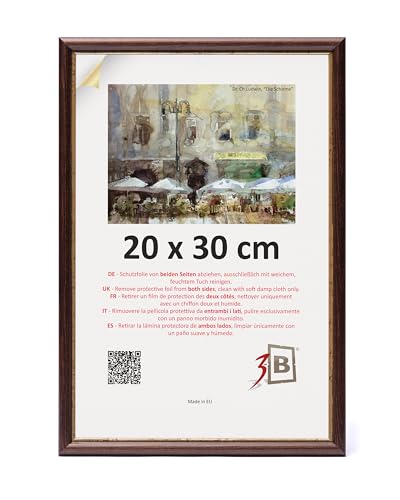 3-B Bilderrahmen COMO RUSTIKAL - Dunkel Braun/Gold - 20x30 cm - Holzrahmen, Fotorahmen, Portraitrahmen mit Acrylglas von 3-B