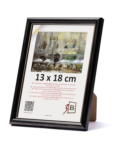 3-B Bilderrahmen COMO RUSTIKAL - Schwarz/Silber - 13x18 cm - Holzrahmen, Fotorahmen, Portraitrahmen mit Acrylglas von 3-B