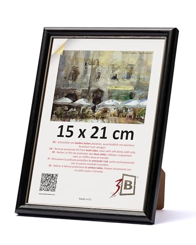 3-B Bilderrahmen COMO RUSTIKAL - Schwarz/Silber - 15x21 cm (A5) - Holzrahmen, Fotorahmen, Portraitrahmen mit Acrylglas von 3-B