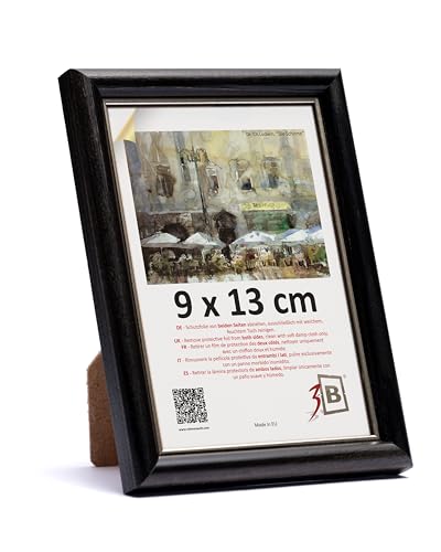 3-B Bilderrahmen COMO RUSTIKAL - Schwarz/Silber - 9x13 cm - Holzrahmen, Fotorahmen, Portraitrahmen mit Acrylglas von 3-B
