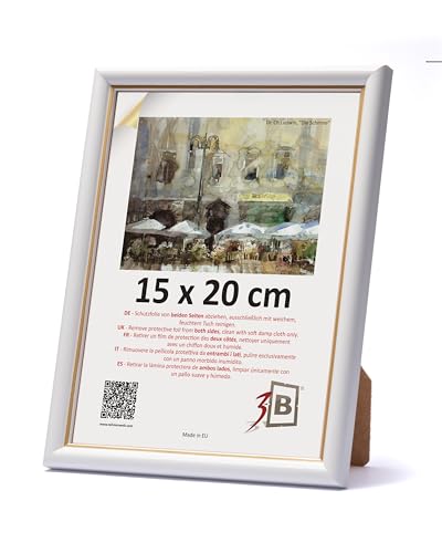 3-B Bilderrahmen COMO RUSTIKAL - Weiß/Gold - 15x20 cm - Holzrahmen, Fotorahmen, Portraitrahmen mit Acrylglas von 3-B