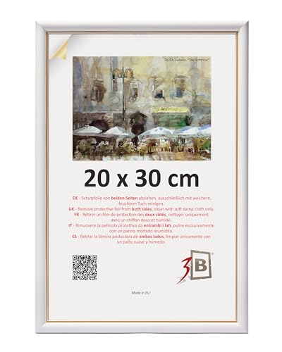 3-B Bilderrahmen COMO RUSTIKAL - Weiß/Gold - 20x30 cm - Holzrahmen, Fotorahmen, Portraitrahmen mit Acrylglas von 3-B