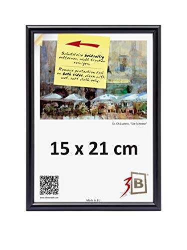 3-B Bilderrahmen FOTO - 15x21 cm - schwarz - Fotorahmen, Kunststoffrahmen mit Acrylglas. von 3-B