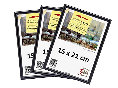 3-B Bilderrahmen FOTO - 3-Pack - 15x21 cm - schwarz - Fotorahmen, Kunststoffrahmen mit Acrylglas. Sparpaket! von 3-B