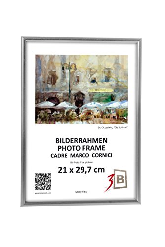 3-B Bilderrahmen FOTO - 21x29,7 cm (A4) - silber - Fotorahmen, Kunststoffrahmen mit Acrylglas. von 3-B