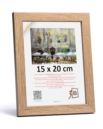 3-B Bilderrahmen HIT - Braun (Eiche mit optischer Holzmaserung) - 15x20 cm - Holzrahmen, Fotorahmen, Portraitrahmen mit Acrylglas von 3-B