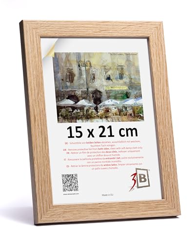 3-B Bilderrahmen HIT - Braun (Eiche mit optischer Holzmaserung) - 15x21 cm (A5) - Holzrahmen, Fotorahmen, Dokumentenrahmen mit Acrylglas von 3-B