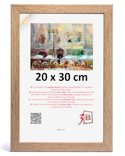 3-B Bilderrahmen HIT - Braun (Eiche mit optischer Holzmaserung) - 20x30 cm - Holzrahmen, Fotorahmen, Portraitrahmen mit Acrylglas von 3-B