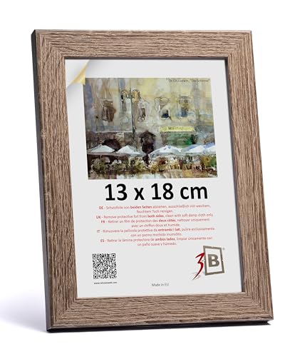3-B Bilderrahmen HIT - Dunkel Braun (Nussbaum mit optischer Holzmaserung) - 13x18 cm - Holzrahmen, Fotorahmen, Portraitrahmen mit Acrylglas von 3-B