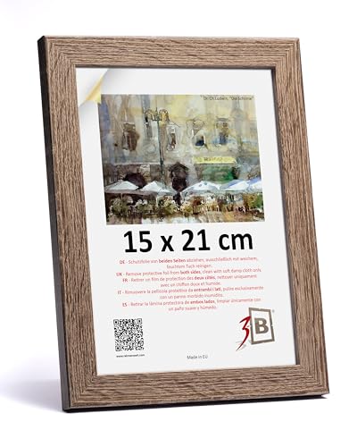 3-B Bilderrahmen HIT - Dunkel Braun (Nussbaum mit optischer Holzmaserung) - 15x21 cm (A5) - Holzrahmen, Fotorahmen, Dokumentenrahmen mit Acrylglas von 3-B