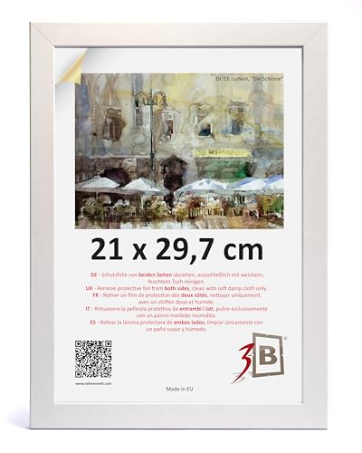 3-B Bilderrahmen HIT - Weiß - 21x29,7 cm (A4) - Holzrahmen, Fotorahmen, Dokumentenrahmen mit Acrylglas von 3-B