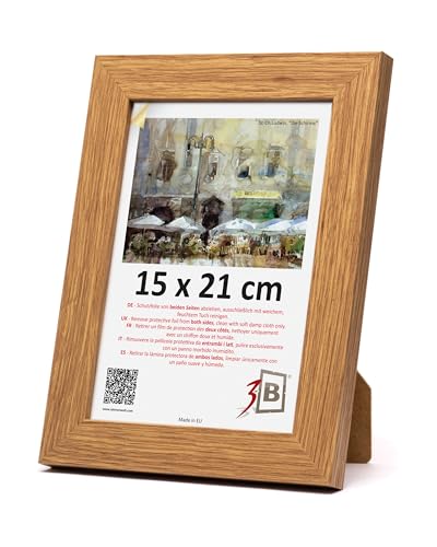 3-B Bilderrahmen ISEO - Braun (Eiche) - 15x21 cm (A5) - Holzrahmen, Fotorahmen, Dokumentenrahmen mit Acrylglas von 3-B