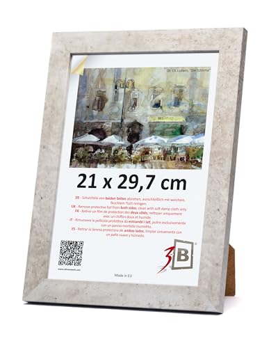 3-B Bilderrahmen ISEO - Grau (Betonstruktur) - 21x29,7 cm (A4) - Holzrahmen, Fotorahmen, Dokumentenrahmen mit Acrylglas von 3-B
