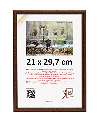 3-B Bilderrahmen JENA 21x30 cm - dunkel braun - Holzrahmen, Fotorahmen, Portraitrahmen mit Plexiglas von 3-B
