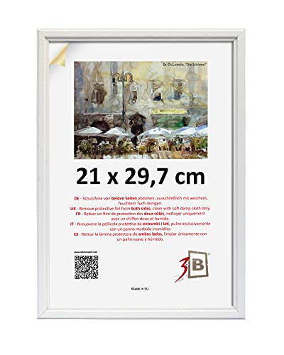 3-B Bilderrahmen JENA 21x30 cm - weiß - Holzrahmen, Fotorahmen, Portraitrahmen mit Plexiglas von 3-B
