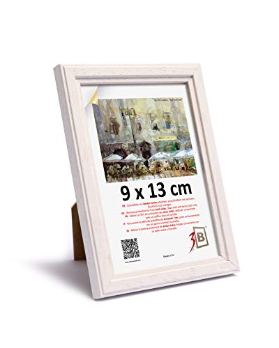 3-B Bilderrahmen JENA - 9x13 cm - weiß - Holzrahmen, Fotorahmen, Portraitrahmen mit Plexiglas von 3-B