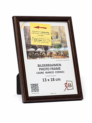 3-B Bilderrahmen JENA - Dunkel Braun - 13x18 - Holzrahmen, Fotorahmen aus Kiefernholz, Portraitrahmen mit Acrylglas von 3-B