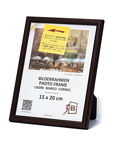 3-B Bilderrahmen JENA - Dunkel Braun - 15x20 cm - Holzrahmen, Fotorahmen aus Kiefernholz, Portraitrahmen mit Acrylglas von 3-B