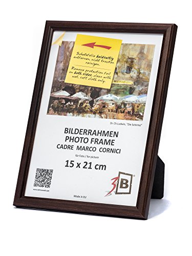 3-B Bilderrahmen JENA - Dunkel Braun - 15x21 cm (A5) - Holzrahmen, Fotorahmen aus Kiefernholz, Portraitrahmen mit Acrylglas von 3-B