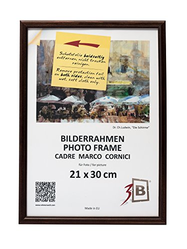 3-B Bilderrahmen JENA - Dunkel Braun - 21x29,7 cm (A4) - Holzrahmen, Fotorahmen aus Kiefernholz, Portraitrahmen mit Acrylglas von 3-B