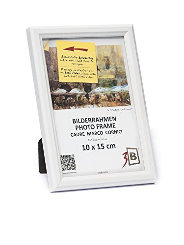 3-B Bilderrahmen JENA - Weiß - 10x15 cm - Holzrahmen, Fotorahmen, Portraitrahmen mit Acrylglas von 3-B
