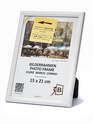 3-B Bilderrahmen JENA - Weiß - 15x21 cm (A5) - Holzrahmen, Fotorahmen aus Kiefernholz, Portraitrahmen mit Acrylglas von 3-B