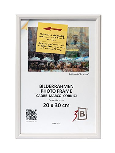 3-B Bilderrahmen JENA - Weiß - 20x30 cm - Holzrahmen, Fotorahmen aus Kiefernholz, Portraitrahmen mit Acrylglas von 3-B