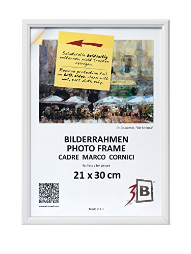 3-B Bilderrahmen JENA - Weiß - 21x29,7 cm (A4) - Holzrahmen, Fotorahmen aus Kiefernholz, Portraitrahmen mit Acrylglas von 3-B