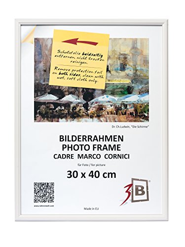 3-B Bilderrahmen JENA - Weiß - 30x40 cm - Holzrahmen, Fotorahmen aus Kiefernholz, Portraitrahmen mit Acrylglas von 3-B
