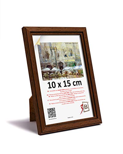 3-B Bilderrahmen JENA - dunkel braun - 10x15 cm - Holzrahmen, Fotorahmen, Portraitrahmen mit Plexiglas von 3-B