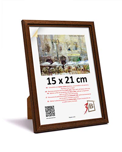 3-B Bilderrahmen JENA - dunkel braun - 15x21 cm (A5) - Holzrahmen, Fotorahmen, Portraitrahmen mit Plexiglas von 3-B