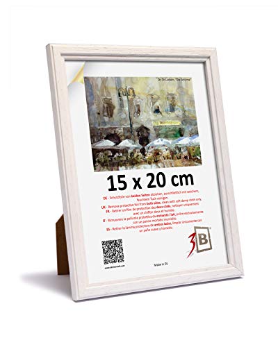 3-B Bilderrahmen JENA - weiß - 15x20 cm - Holzrahmen, Fotorahmen, Portraitrahmen mit Plexiglas von 3-B