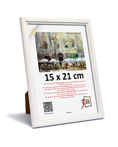 3-B Bilderrahmen JENA - weiß - 15x21 cm (A5) - Holzrahmen, Fotorahmen, Portraitrahmen mit Plexiglas von 3-B