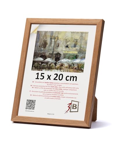 3-B Bilderrahmen LUND - Braun (Eiche) - 15x20 cm - Holzrahmen, Fotorahmen, Portraitrahmen mit Acrylglas von 3-B