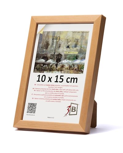 3-B Bilderrahmen LUND - Natur - 10x15 cm - Holzrahmen, Fotorahmen, Portraitrahmen mit Acrylglas von 3-B