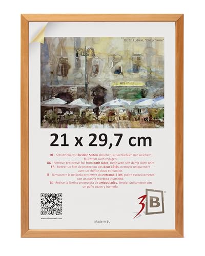 3-B Bilderrahmen LUND - Natur - 21x29,7 cm (A4) - Holzrahmen, Fotorahmen, Portraitrahmen mit Acrylglas von 3-B