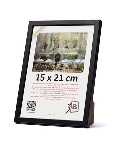3-B Bilderrahmen LUND - Schwarz - 15x21 cm (A5) - Holzrahmen, Fotorahmen, Portraitrahmen mit Acrylglas von 3-B