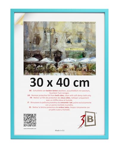 3-B Bilderrahmen LUND - Türkisblau - 30x40 cm - Holzrahmen, Fotorahmen, Portraitrahmen mit Acrylglas 3-B Bilderrahmen LUND - Türkisblau - 30x40 cm - Holzrahmen, Fotorahmen, Portraitrahmen mit Acrylglas von 3-B