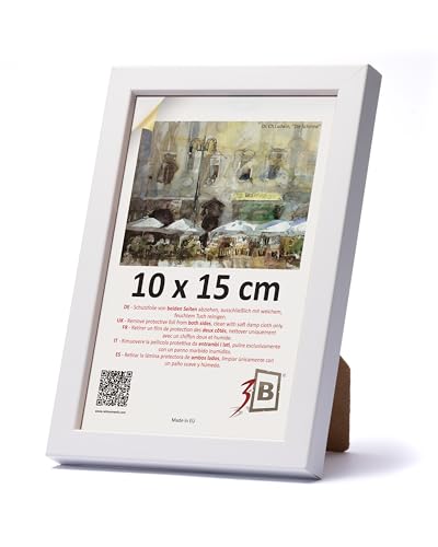 3-B Bilderrahmen LUND - Weiß - 10x15 cm - Holzrahmen, Fotorahmen, Portraitrahmen mit Acrylglas von 3-B