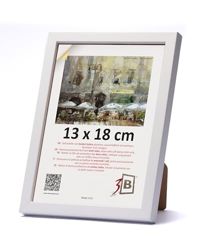3-B Bilderrahmen LUND - Weiß - 13x18 cm - Holzrahmen, Fotorahmen, Portraitrahmen mit Acrylglas von 3-B