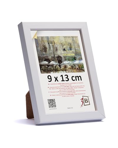 3-B Bilderrahmen LUND - Weiß - 9x13 cm - Holzrahmen, Fotorahmen, Portraitrahmen mit Acrylglas von 3-B