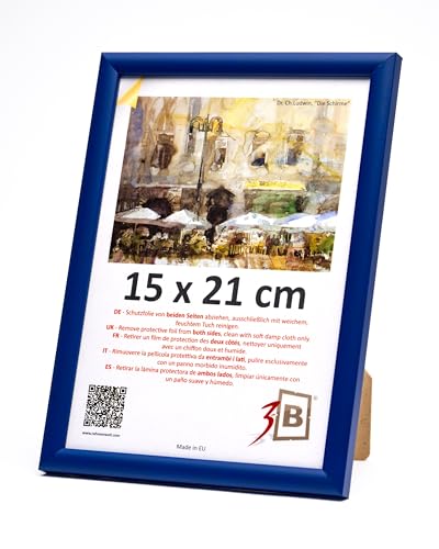 3-B Bilderrahmen MAUI - Dunkel Blau - 15x21 cm (A5) - Holzrahmen, Fotorahmen, Dokumentenrahmen mit Acrylglas von 3-B